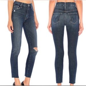 Mother Denim Looker Ankle Fray Ripped Knees Distressed Jeans, Size 25